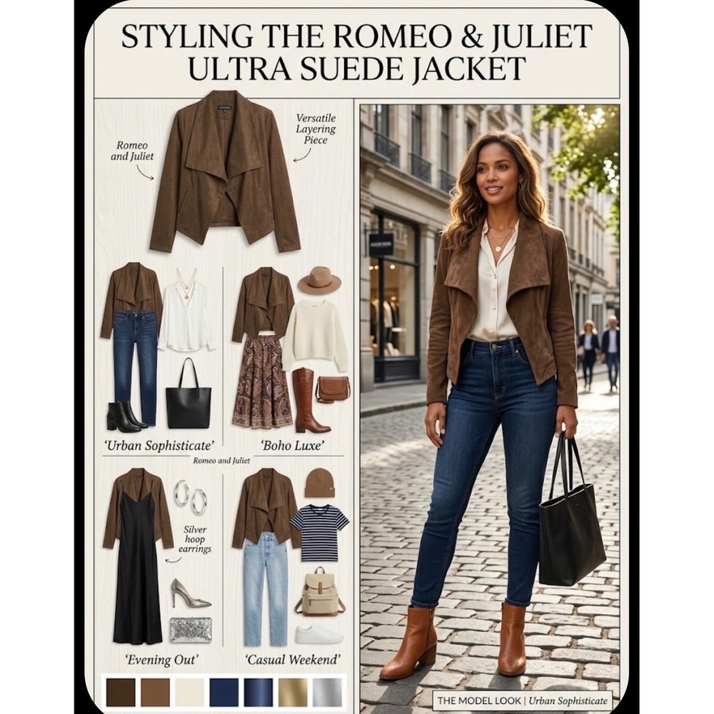 Romeo + Juliet Couture Brown Faux Suede Draped Open Front Jacket Small